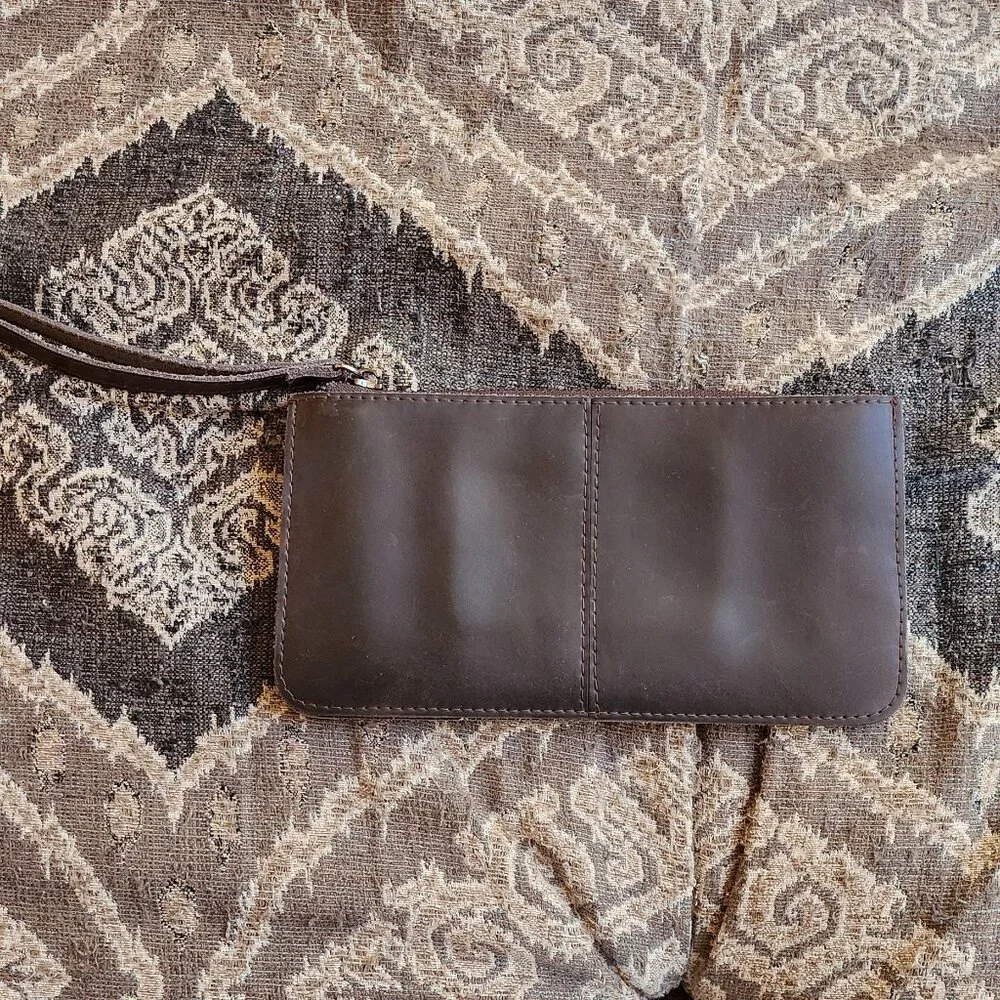 Brown Vegan Leather Wallet Wristlet